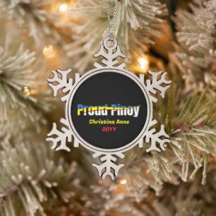 Proud Pinoy - Philippines Flag Tagalog Snowflake P Pewter Christmas Ornament