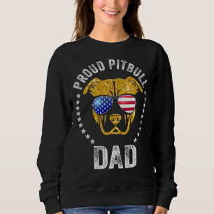 Proud Pitbull Dad Face Pitbull Wears American Flag Sweatshirt