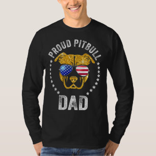 Proud Pitbull Dad Face Pitbull Wears American Flag T-Shirt