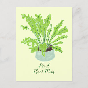 Proud Plant Mom - bird's nest fern on yellow. Postcard