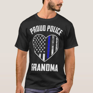 Proud Police Officer Grandma American Flag Thin Bl T-Shirt
