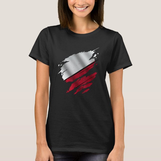 Proud Polish Ripped Poland Flag T-Shirt (Front)