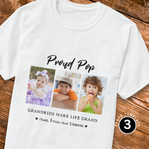 Proud Pop Grandkids Make life Grand 3 Photo  T-Shirt