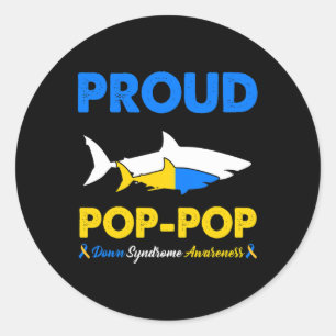 Proud Pop Pop Shark Down Syndrome Awareness T21  Classic Round Sticker