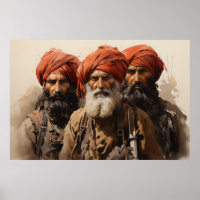 Proud Punjabi Sikh warriors watercolor painting