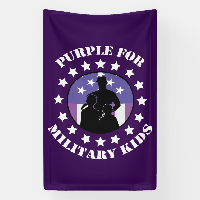 Proud Purple Up For Military Kids Patriotic Banner (Vertical)