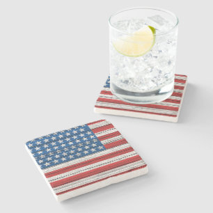 Proud Red White Blue Stars Stripes Flag Stone Coaster