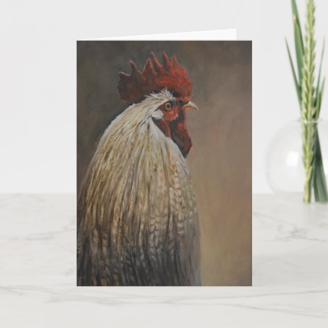 Proud Rooster Bird Art Greeting Card (Front)