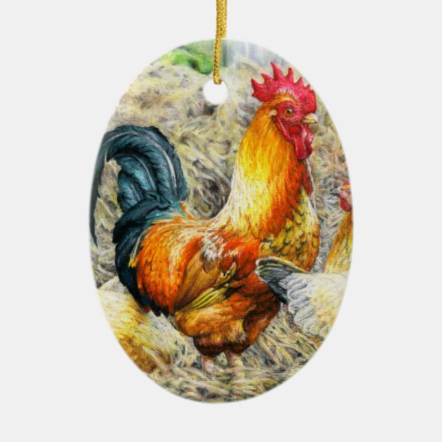 Proud Rooster Ceramic Tree Decoration (Front)