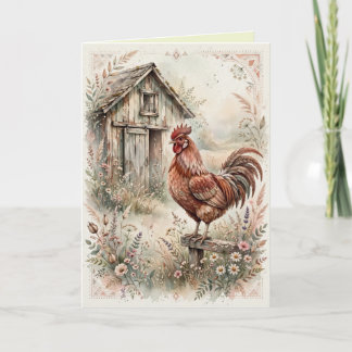 Proud Rooster Cottagecore Barnyard Blank Art Card