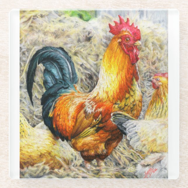 Proud Rooster Glass Coaster (Front)