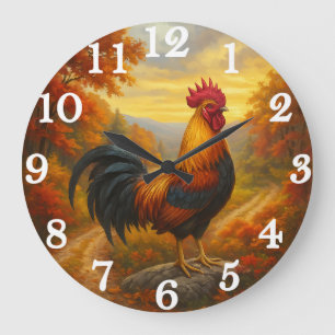 Proud rooster in autumn splendor large clock