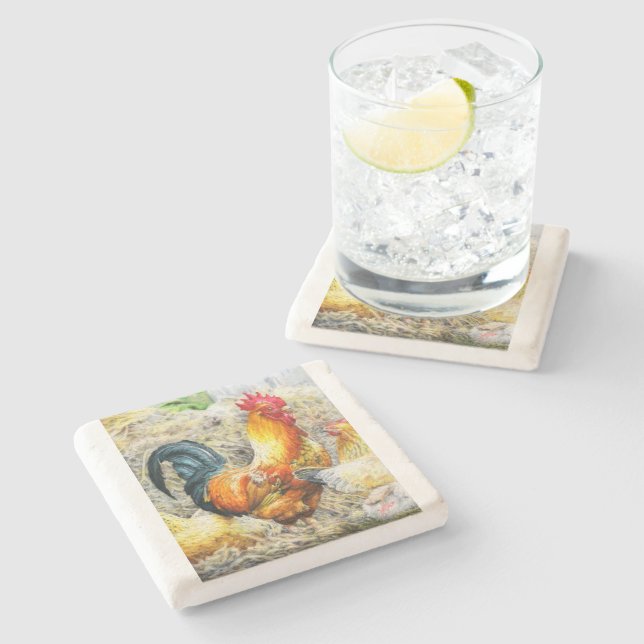 Proud Rooster Stone Coaster (Side)