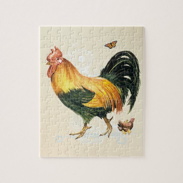 Proud Rooster with hen and chickens. Jigsaw Puzzle (Vertical)