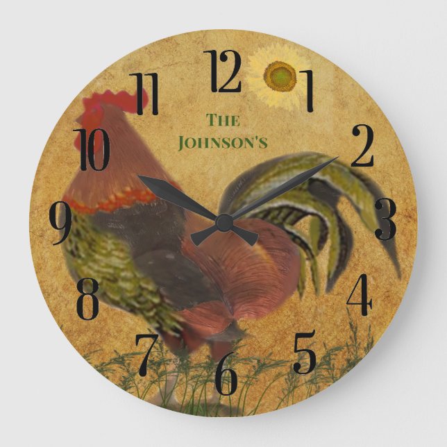 PROUD RUSTIC ROOSTER AMERICANA LARGE CLOCK (Front)