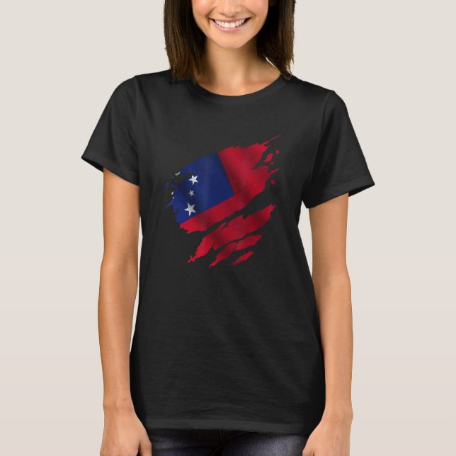 Proud Samoan Root Torn Ripped Samoa Flag T-Shirt (Front)