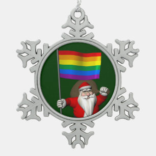 Proud Santa Claus With Rainbow Flag Snowflake Pewter Christmas Ornament