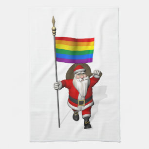 Proud Santa Claus With Rainbow Flag Tea Towel