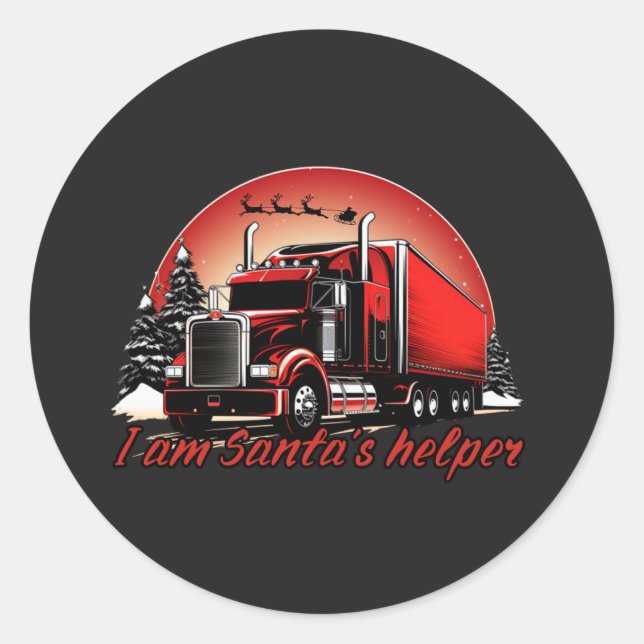 Proud Santa’s Helper Trucker Christmas Classic Round Sticker (Front)