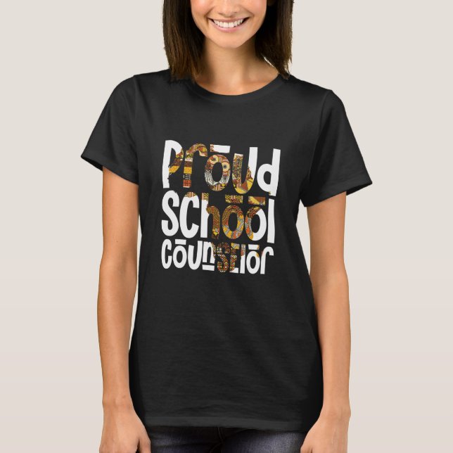 Proud School Counselor African Pride Black History T-Shirt (Front)