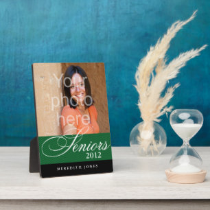 Proud seniors green black graduation class photo plaque