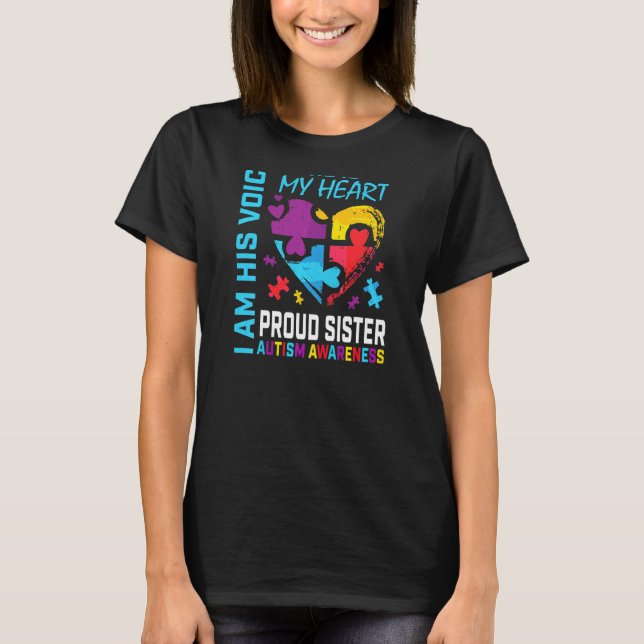 Proud Sister Autism Awareness Brother Puzzle Piece T-Shirt (Front)
