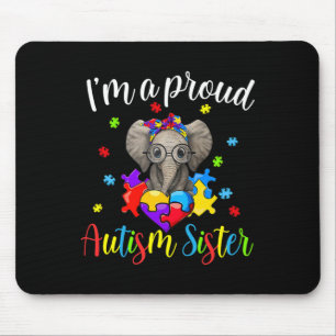 Proud Sister Autism Awareness Cute Elephant Puzzle Mouse Mat