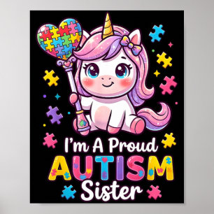 Proud Sister Autism Awareness Cute Unicorn Puzzle Poster