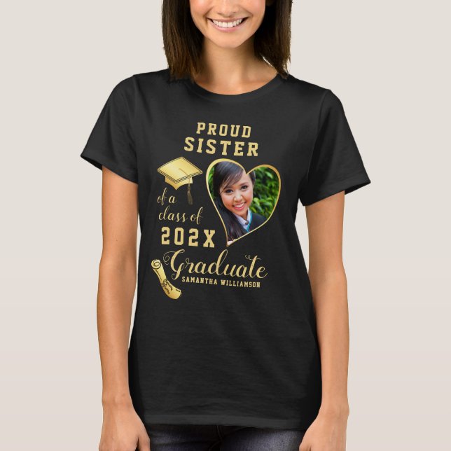 Proud Sister Class of 2025 Custom Photo Graduation T-Shirt (Front)