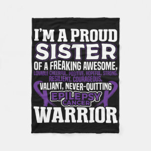 Proud Sister Epilepsy Awareness Women Purple Ribbo Fleece Blanket