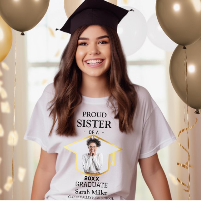 Proud Sister of a 2025 Graduate With Photo & Name T-Shirt (Creator Uploaded)