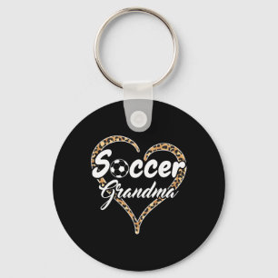 Proud Soccer Grandma Leopard Heart Key Ring