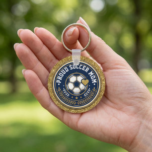 Proud Soccer Mum Gold Faux Glitter Key Ring