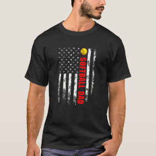Proud Softball Dad Cool American Flag Vintage Fath T-Shirt