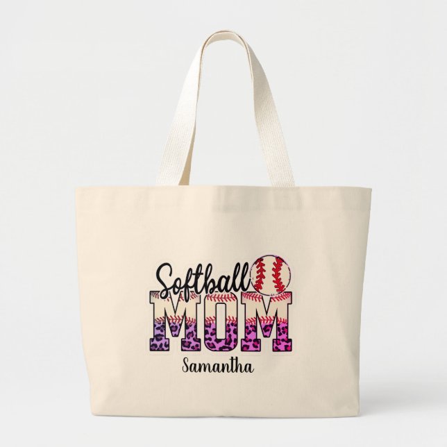 Proud Softball Mum Life Large Tote Bag (Front)