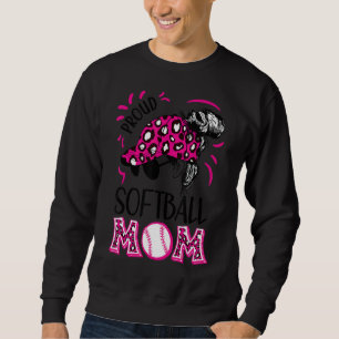 Proud Softball Mum Messy Bun Leopard Pink Women Sweatshirt