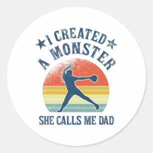 Proud Softll Dad - I Created A Monster She Calls M Classic Round Sticker