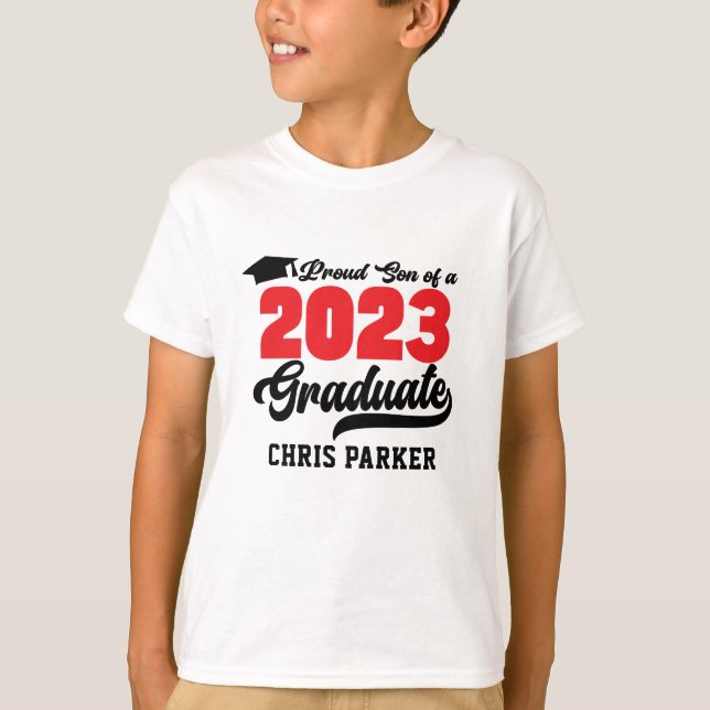 Proud SON of a 2023 Graduate Red Bold Script T-Shirt (Front)