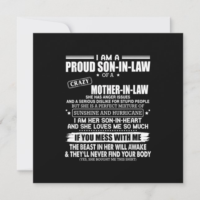 Proud Son Of A Crazy Mother In Law Gift Son Mum Holiday Card (Front)