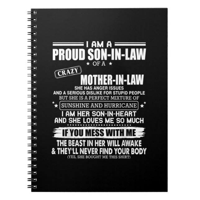 Proud Son Of A Crazy Mother In Law Gift Son Mum Notebook (Front)