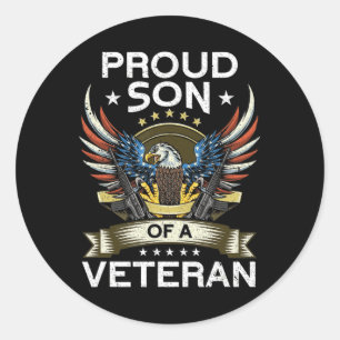 Proud Son Of A Veteran  USA Flag Proud American Ve Classic Round Sticker