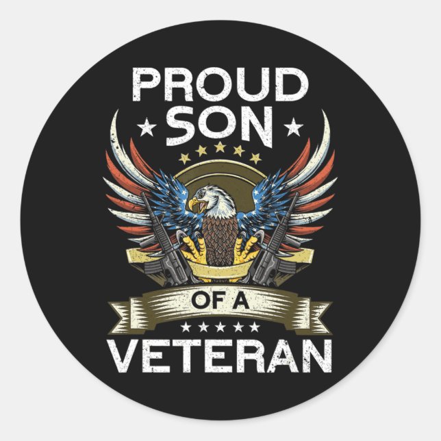 Proud Son Of A Veteran  USA Flag Proud American Ve Classic Round Sticker (Front)
