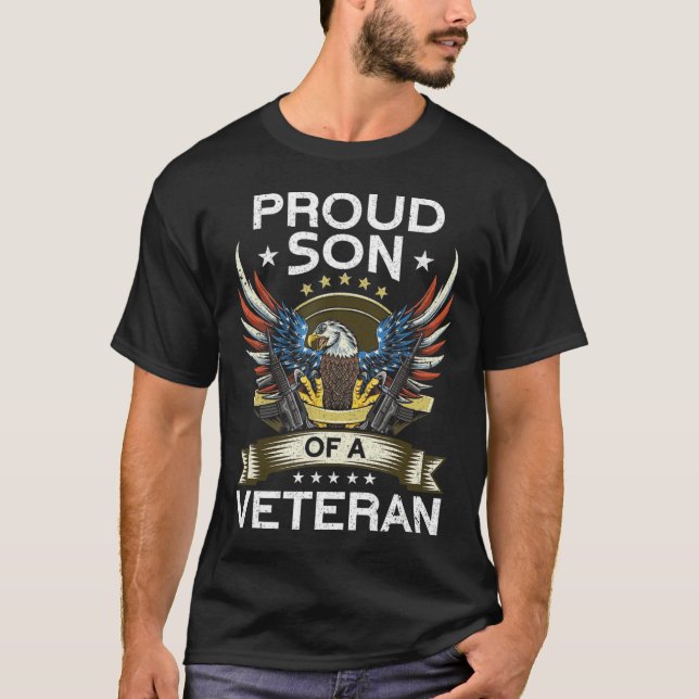 Proud Son Of A Veteran  USA Flag Proud American Ve T-Shirt (Front)