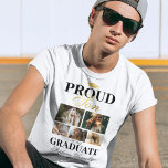 Proud Son of the Graduate T-Shirt<br><div class="desc">Elegant graduation ceremony t-shirt featuring a graduates mortarboard,  5 photos of your mum or dad,  the saying "proud son of the graduate",  their name,  place of study,  and class year.</div>