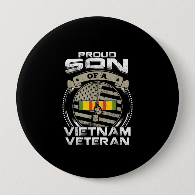 Proud Son of Vietnam Veteran American Flag Fathers 10 Cm Round Badge (Front)