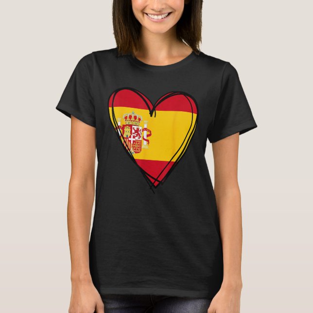 Proud Spanish Boy Girl Aunt Dad Mum Spain Flag Hea T-Shirt (Front)