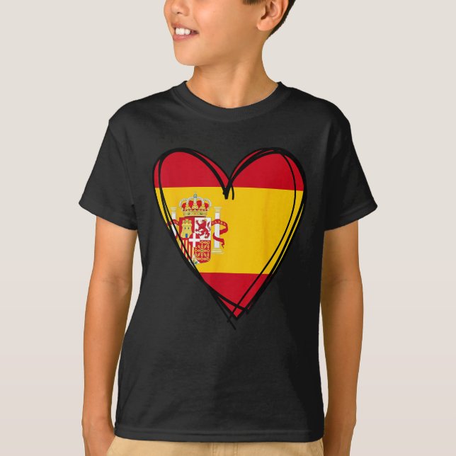 Proud Spanish Boy Girl Aunt Dad Mum Spain Flag Hea T-Shirt (Front)