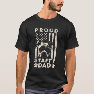 Proud Staffy Dog Dad American Flag Patriotic Dog L T-Shirt