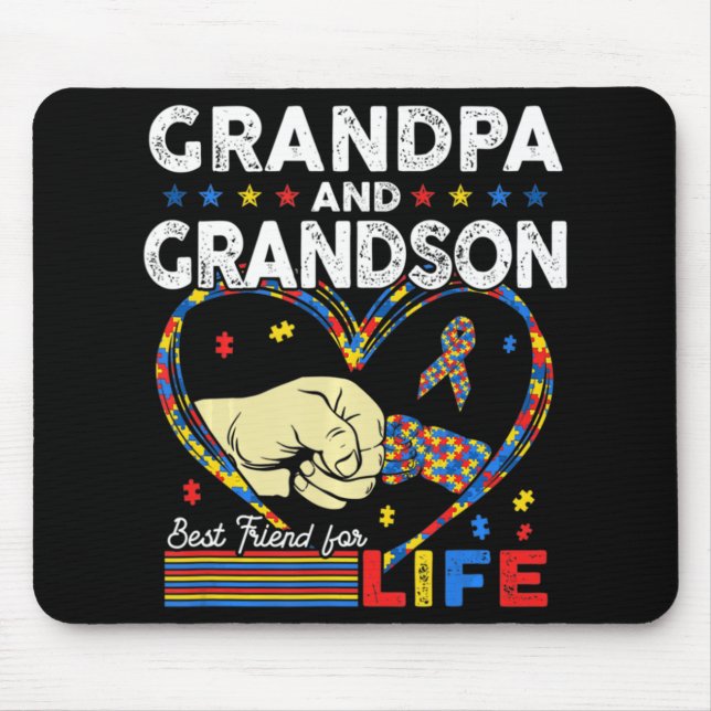 Proud Support Autism Grandpa And Grandson Autism A Mouse Mat (Front)