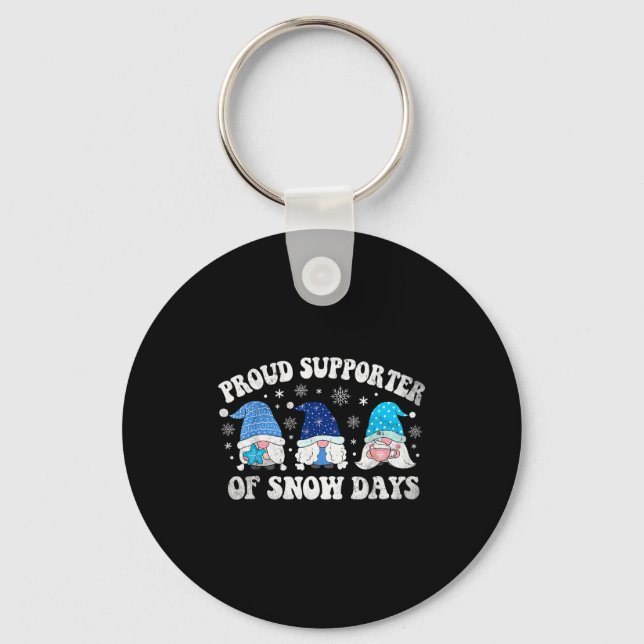 Proud Suprter Of Snow Days Funny Christmas Gnomies Key Ring (Front)